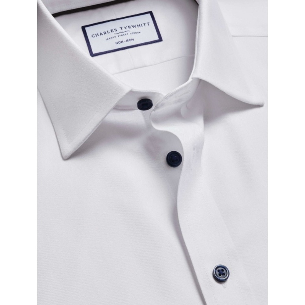 Charles Tyrwhitt White Non-Iron Twill Slim Fit Shirt 19/38 Blue Buttons
